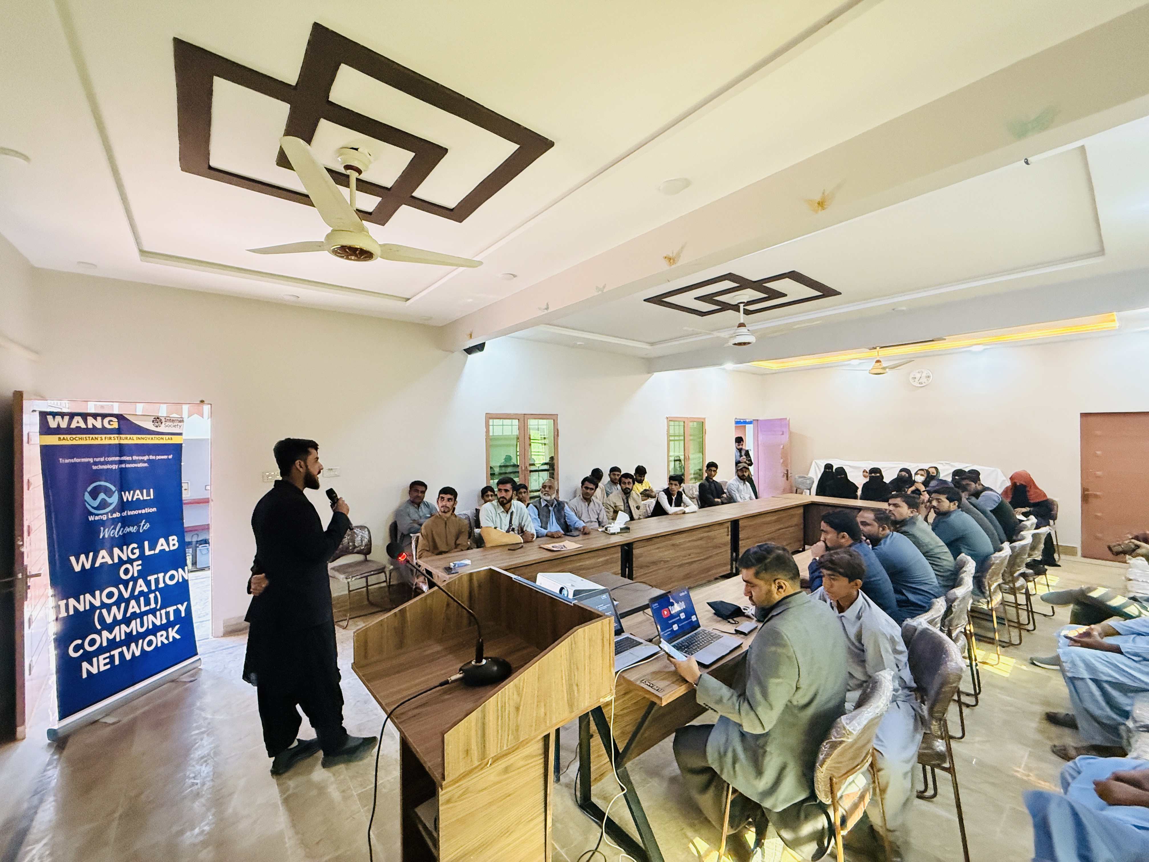 A wide view of WALI's training hall in use